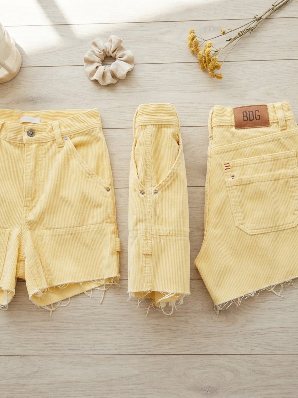BDG Cut Off Carpenter Short in butter yellow 28 urban outfitters UO